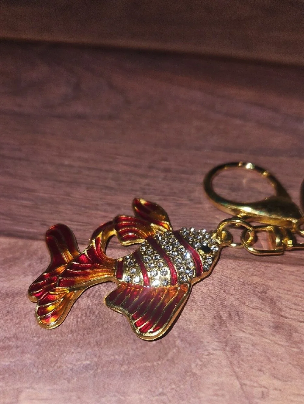 Rhinestone Red Enamel Fish Keychain Charms Nwt
